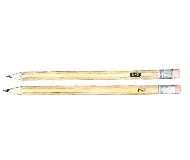 8x10 - No. 2 pencil watercolor giclee print -- back to school and office or studio art