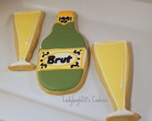 12 Champagne bottle and champagne glass cookies, handmade & iced