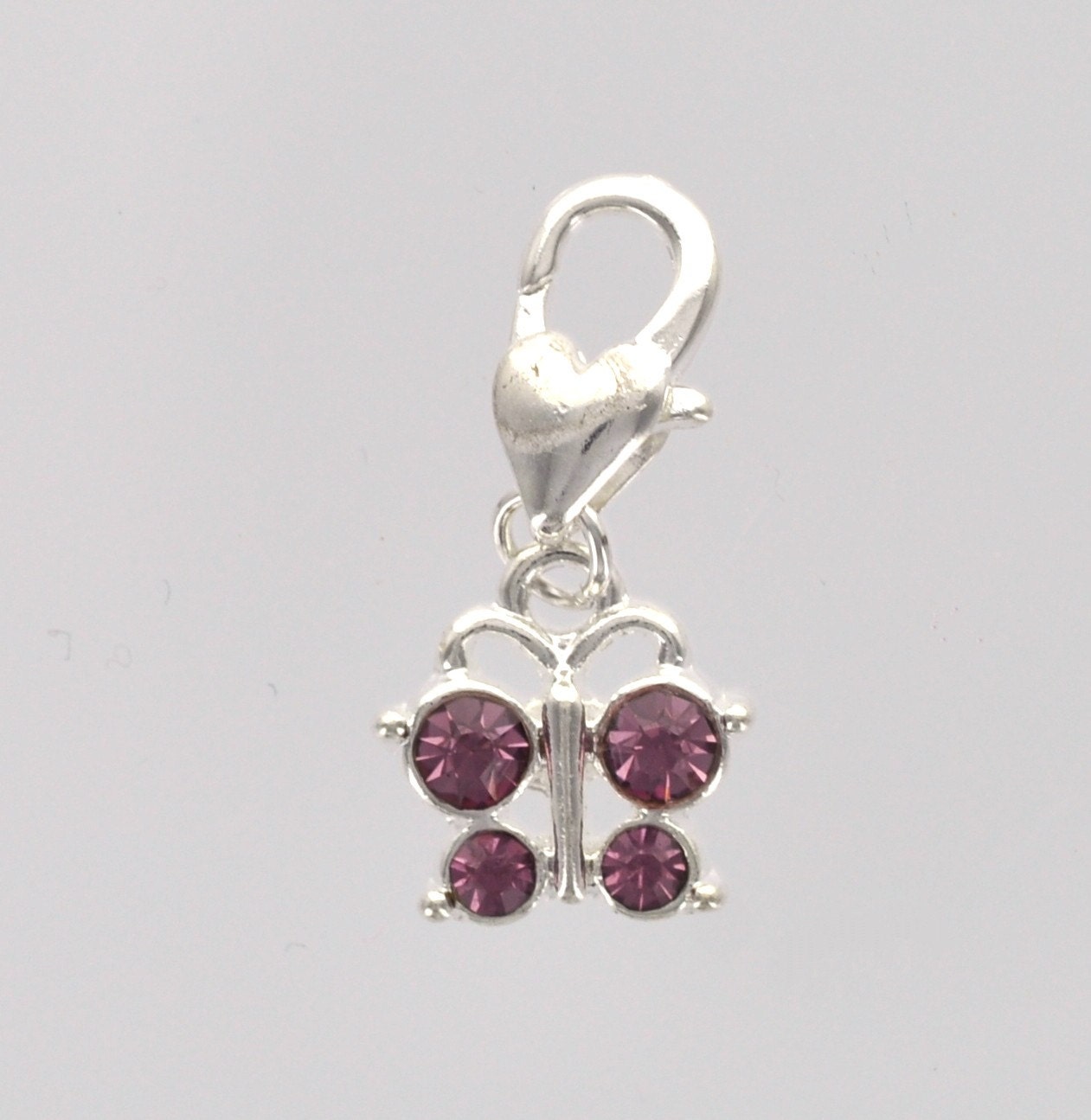 1 Purple BUTTERFLY RHINESTONE Clip-On Charm . ( FREE Combined Shipping )