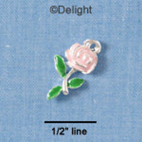 Silver Plated and Enamel PINK ROSE Charm Pendant  ( FREE Combined Shipping ), great for sorority sisters