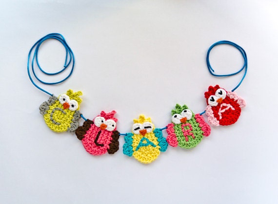 Instant Download - PDF Crochet Pattern - Garland of Colorful Owls - Text instructions and SYMBOL CHART instructions