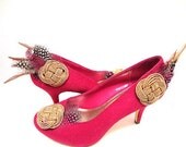 Pink Pumps Faux Suede with Feathers - Size 7