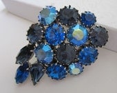 Sapphire Blue Vintage Rhinestone Brooch / Pin Multi Blue AB Rhinestone Brooch 1950s Mad Men Jewelry Accessory - JryenDesigns