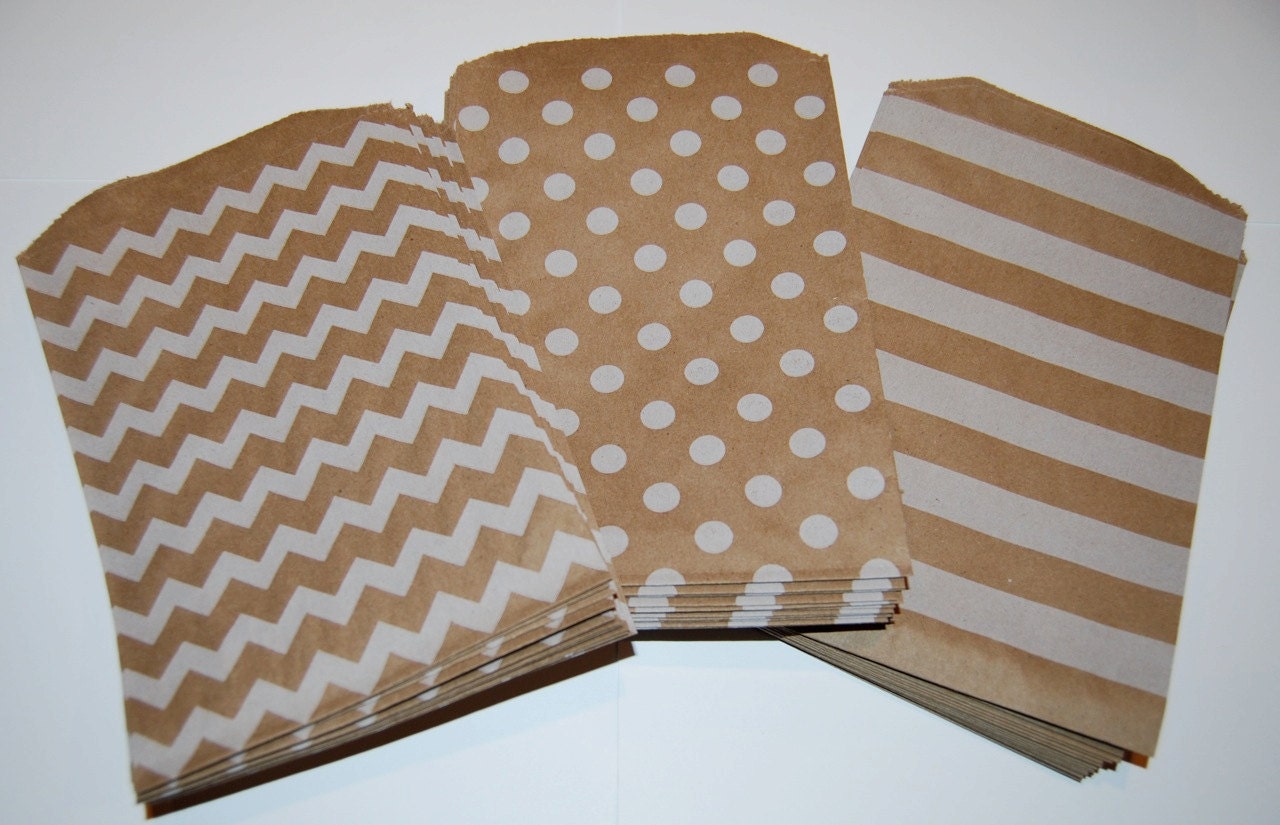 Party Favor Bags  - Paper Treat Bags - Bakery Bags 7x5 medium size - You choose color or style - 12 count colored white brown craft