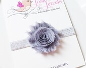 Gray Shabby Chic Rosette Flower Girls Metallic Silver Polka Dot Headband