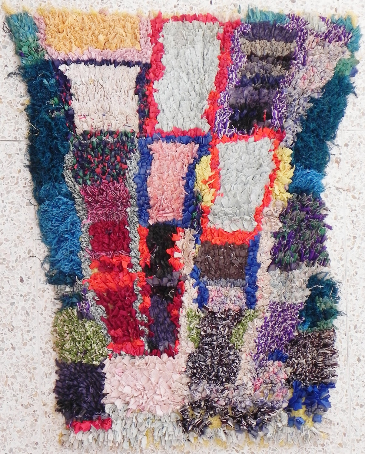 Rag rug from Morocco called " boucherouite or boucharouette " berber tribal art