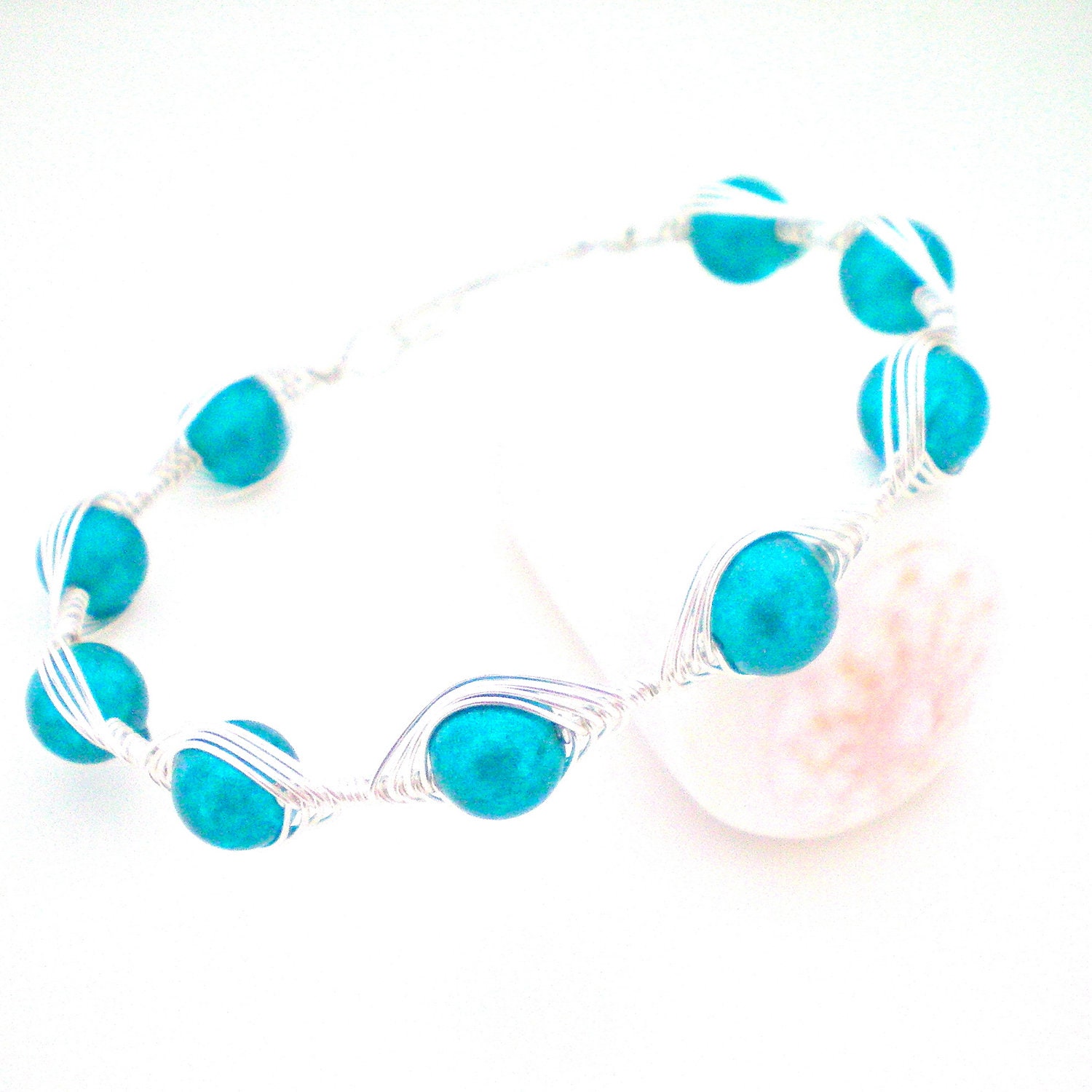 teal wire wrapped bangle bracelet