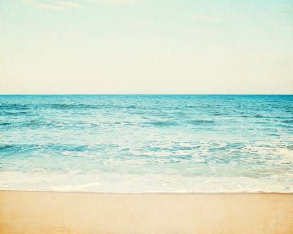 Large Ocean Photography - landscape seascape art sea beach horizon aqua blue beige white cream large wall art print - 16x20 Photograph