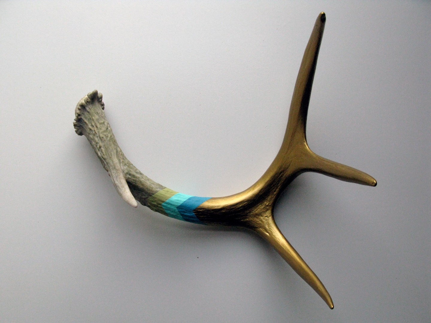 Gold, Turquoise, Aqua and Green Painted Chevron Antler - Medium