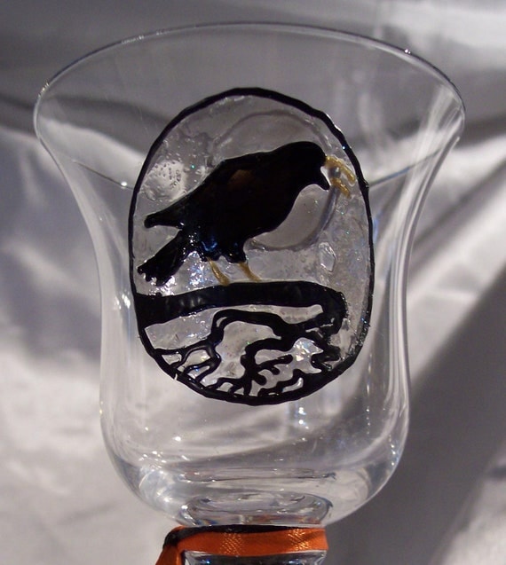 Moonlit Raven, Stemmed Samhain / Halloween Candle Holder, OOAK- s&h  Included