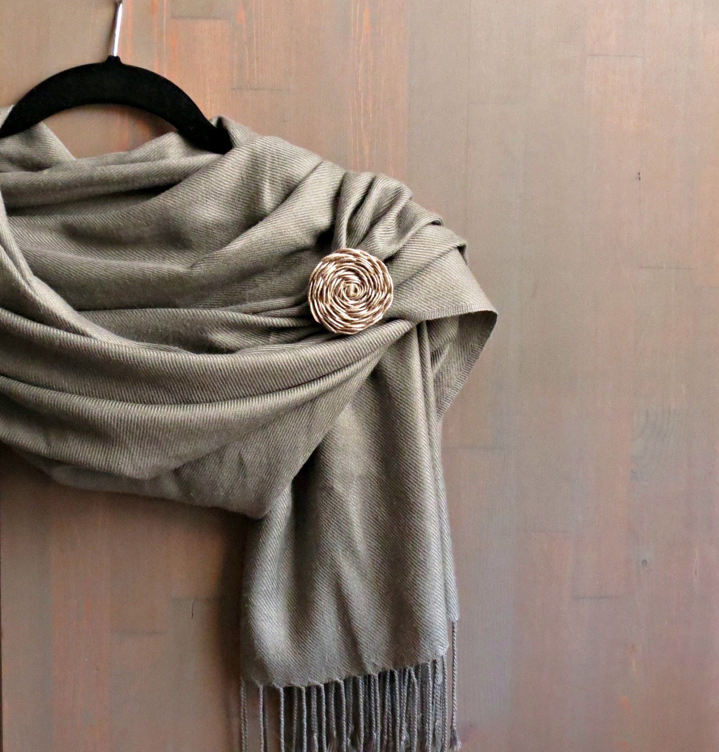 Linen Tan Large Brooch Pin Rosette .Gifts for Her . Ready to Ship . by ponyupdesigns