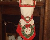 Apron Christmas Wreath Pre  Xmas Sale 25 dollars  Unique  Vintage Inspired  Slip-over Collar  Bib Design