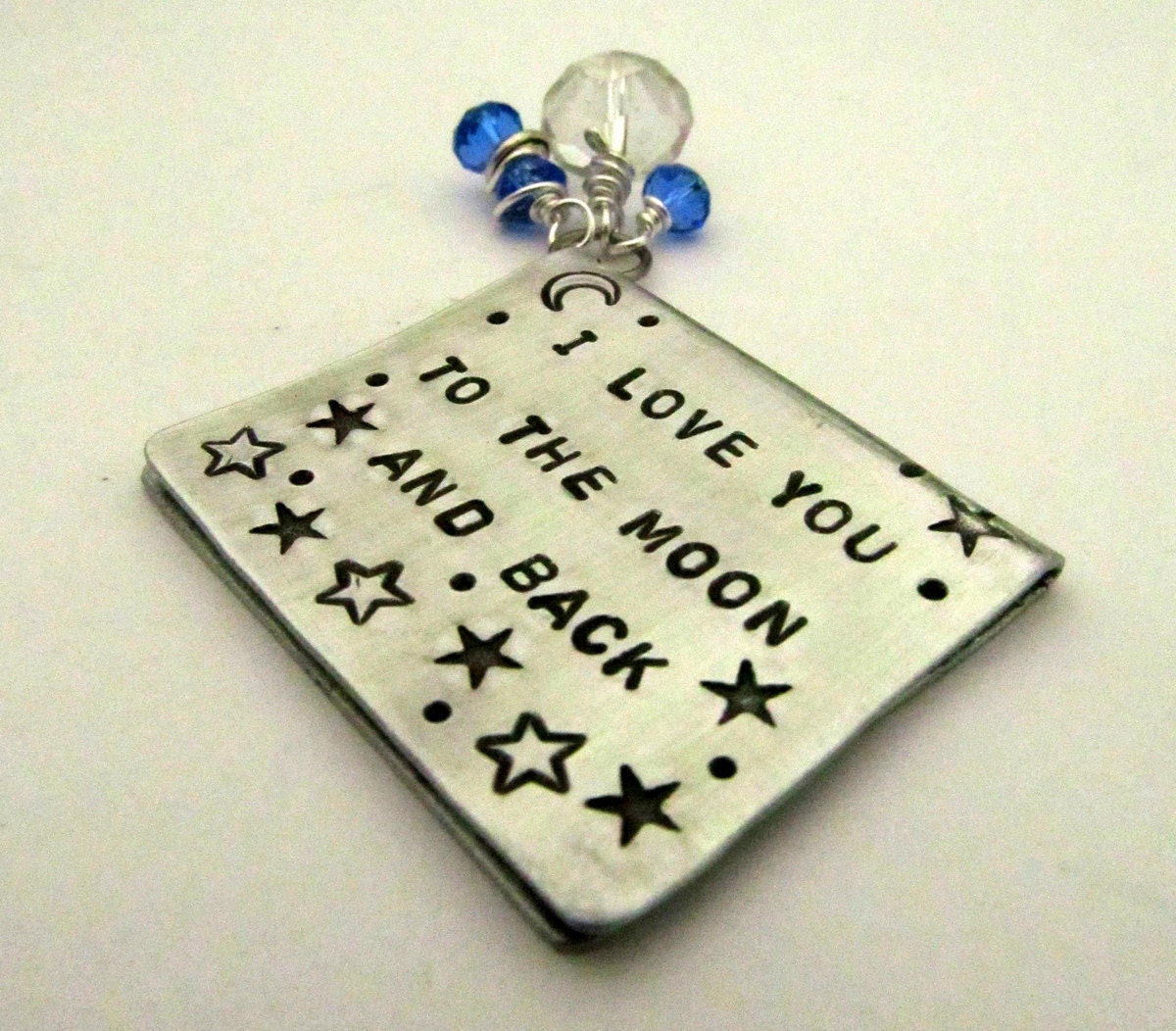 Hand Stamped Book Mark with Crystal Charms - Metal Bookmark - I Love You to the Moon and Back - Stars