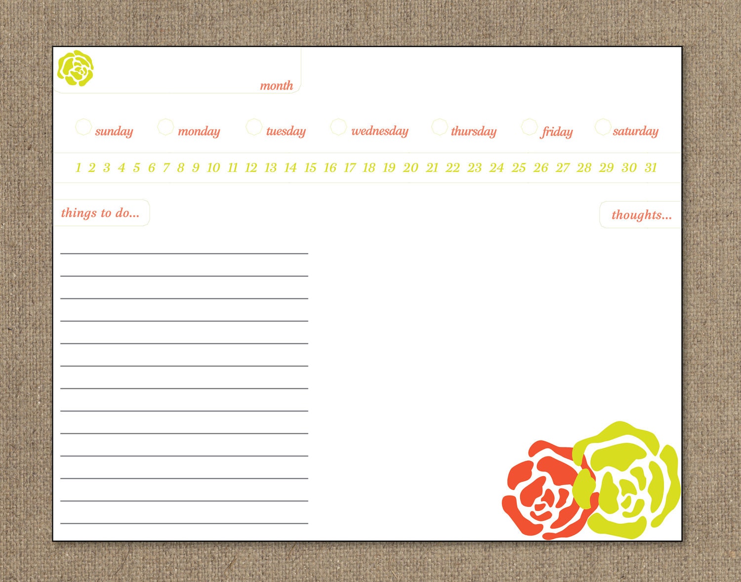 Fill it in whenever day planner - Cut out Flowers