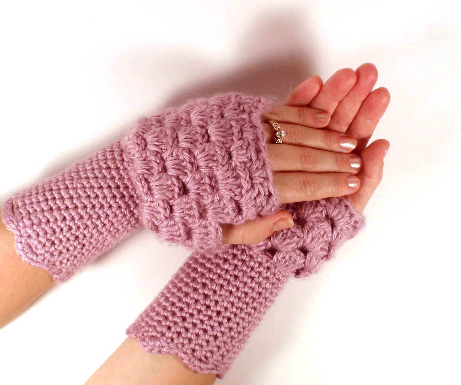 Victorian Fingerless Gloves, Crochet Gloves in Dusty Rose, Wrist Warmers - Hand Warmers