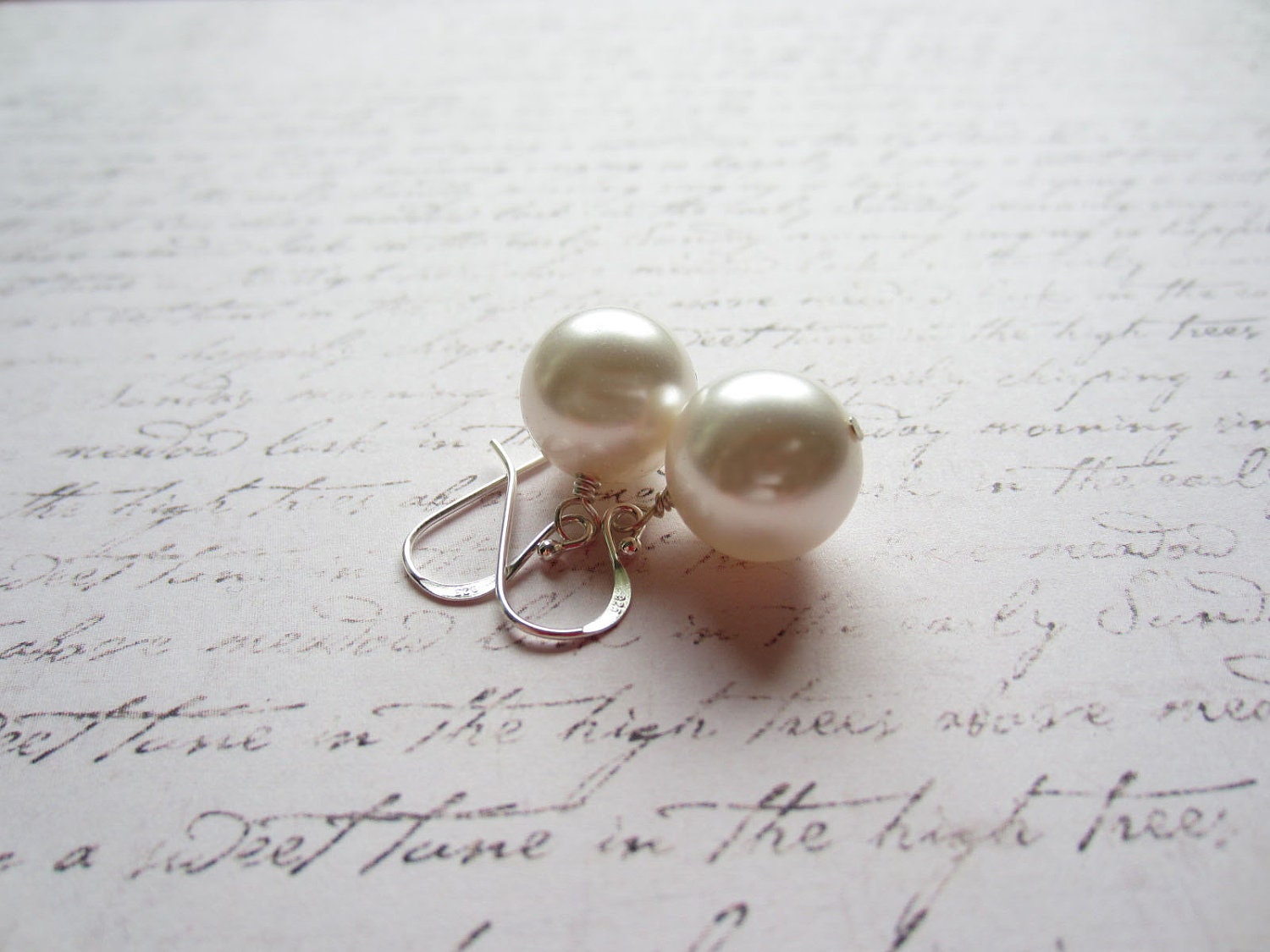 White Swarovski Pearl Earrings, Bridal Jewelry, Swedish Jewelry Design, Scandinavian Jewelry