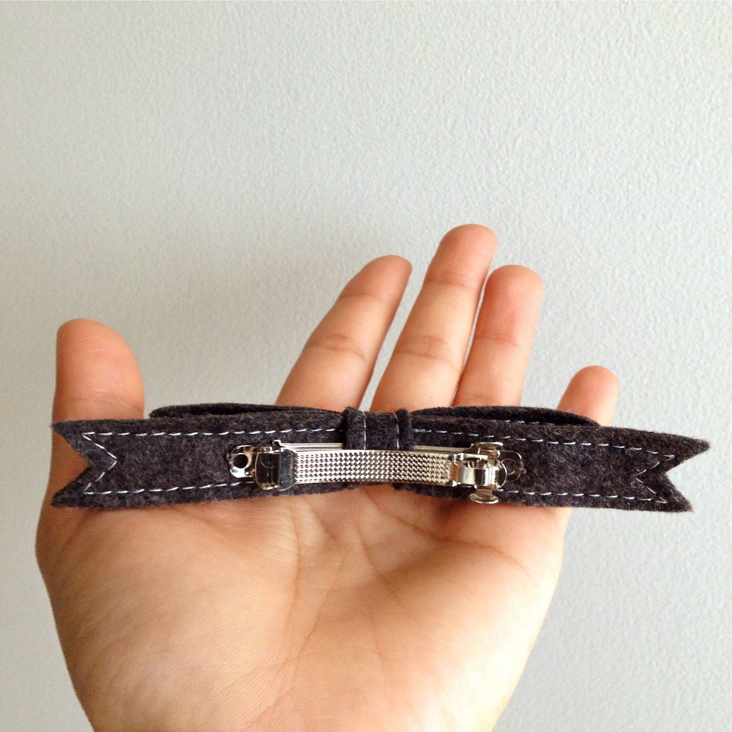 Wool Felt Bow French Barrette // Turquoise // LoftFullofGoodies