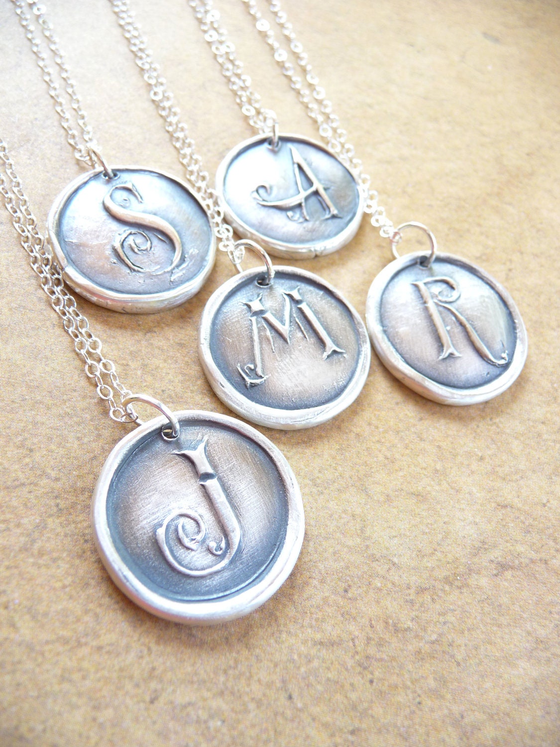 Wax seal initial CHARM ONLY monogram letter pendant hand crafted from recycled fine silver in any letter of the alphabet