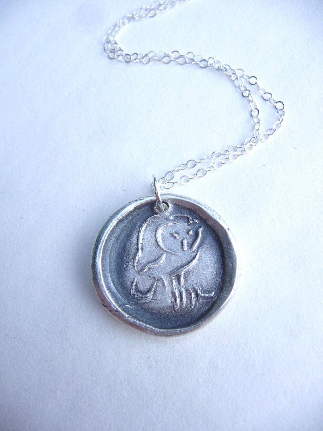 Wax seal jewelry owl pendant created from recycled fine silver by Dream of a Dream