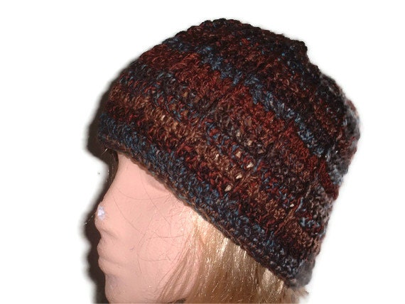 Unisex Hat in Browns & Teals. Beanie, Accessories, Men Women.
