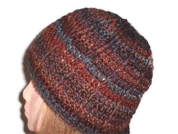 Unisex Hat in Browns & Teals. Beanie, Accessories, Men Women.