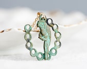 Patina Parrot Necklace Green Parrot Verdigris Charm Patina Bird Parrot Jewelry Unique Patina Jewelry - N240