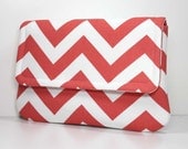 Clutch Purse - Coral and White Chevron - Ready to Ship