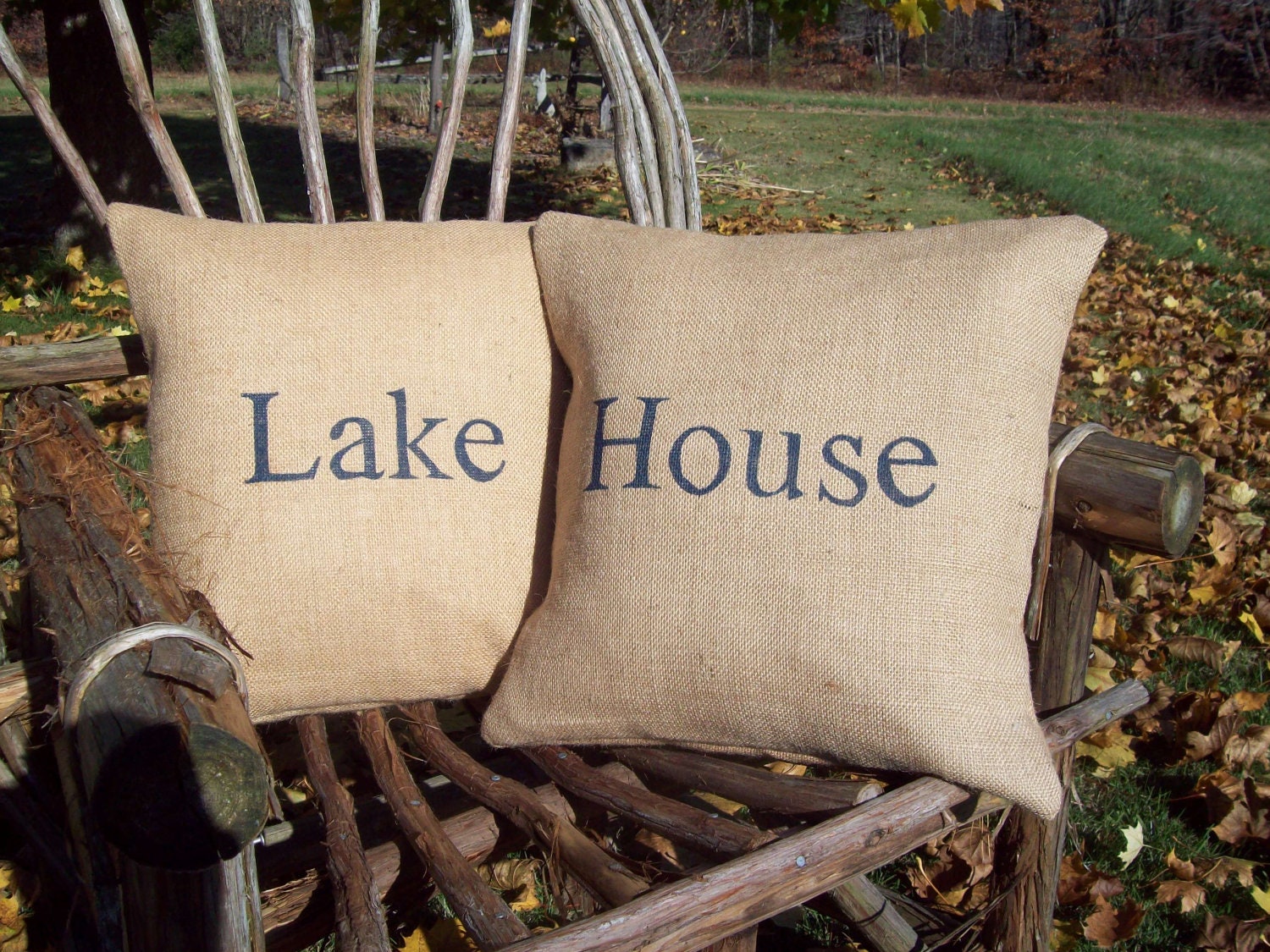 Burlap Pillow Cover Set - Decorative Pillow Covers 16 x 16 - Lake House Decor - Burlap Pillow Covers - Other Colors Available