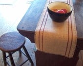 Burlap Table Runner 12 x 60 with Barn Red Double Stripes - Other Colors Available - Farmhouse Table Runner - Grain Sack Table Runner