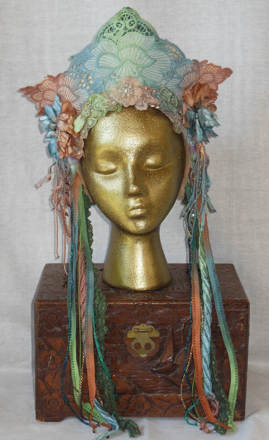 Renaissance Faire Fantasy Fairy Belly dance Bohemian Art Nouveau Queen Princess Crown Wreath Tiara Headpiece Headdress  Hand Dyed Ombre ooak