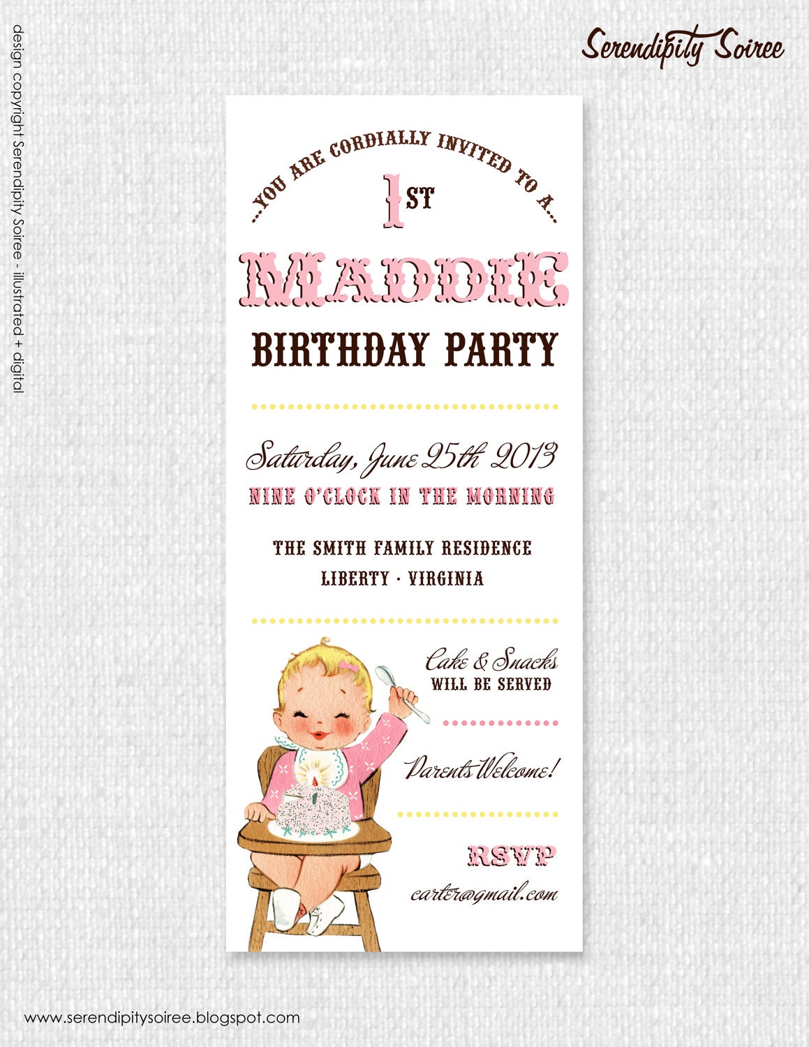 Vintage Babies First Birthday (Girl) - Custom Printable Invitation by Catherine Jane Joy Il_570xn