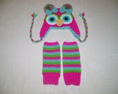 Bright Pink, Aqua and Lime Hat and Leg Warmers - Photo Prop Set - Available in Newborn to Teen