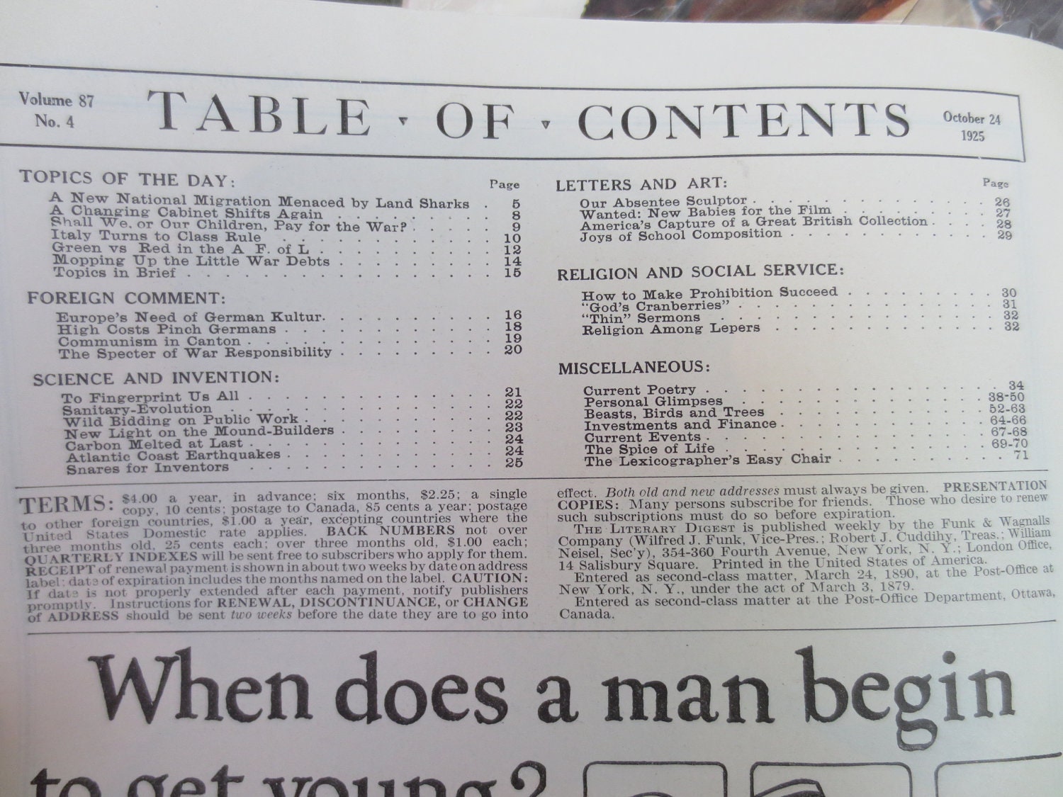 1925 Antique Literary Digest Magazine LOT Paper Ephemera Periodical October