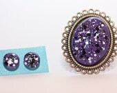 Purple Samurai Princess Nail Polish Earring and Ring Set