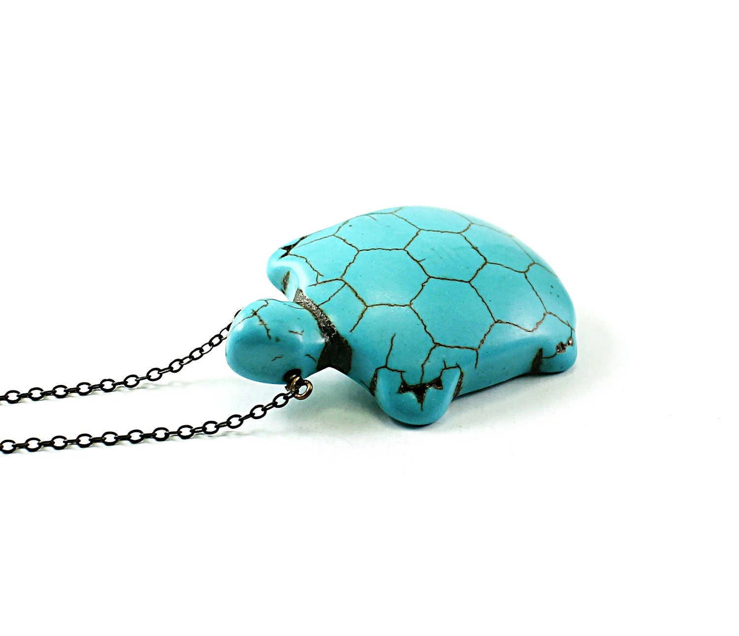 Turtle necklace - turquoise necklace blue tortoise necklace animal jewelry pet long