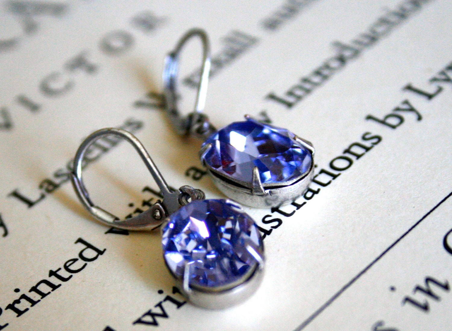 Provence Lavender Swarovski Crystals in Oxidized Silver, Oval, Alexandra Earrings, Light Purple Crystals