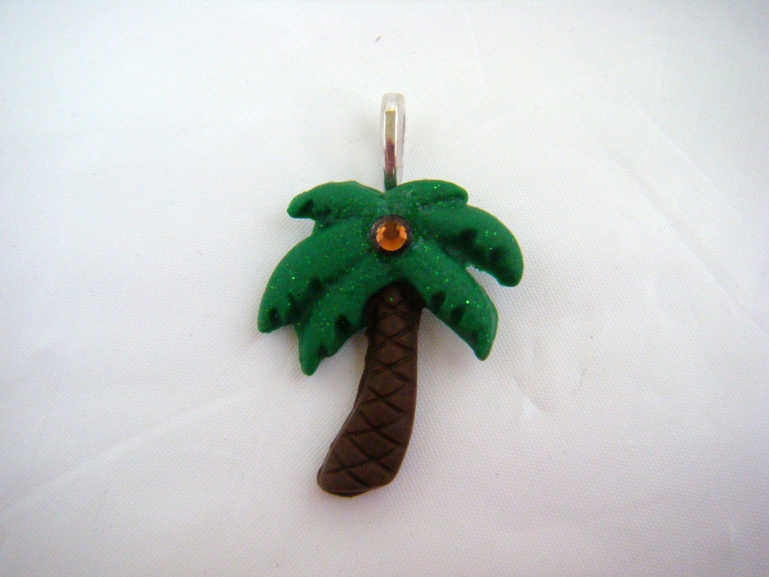 Items similar to Polymer Clay & Swarovski Crystal Palm Tree Pendant on Etsy