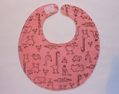 Baby Bibs, four soft layers, reversible, pink with the cutest critters