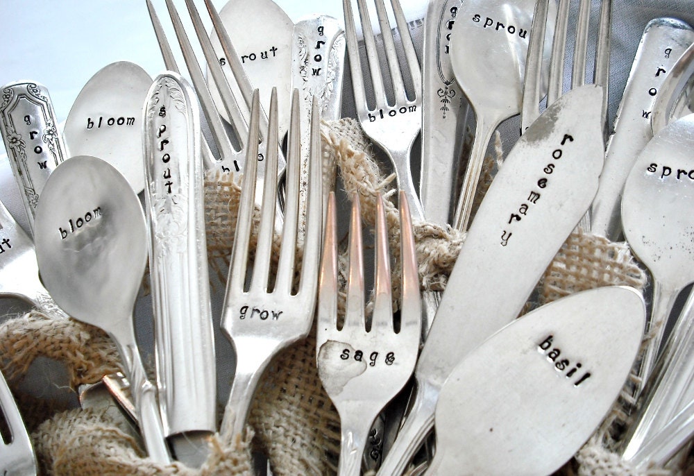 REDUCED - Vintage Silverware Garden Markers Knife, Fork, & Spoon - Set of 3