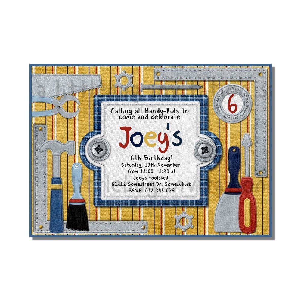 Printable Tool / Handyman Invitation and FREE Bag Tag - Print it yourself - Digital Invitation Il_170x135