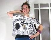 VALLEY TEE - oversized boxy top, black and white, organic cotton, hand screen printed, tshirt, floral, tribal, egyptian, one size, geometric