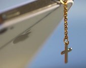 Elegant GOLD CROSS Iphone Earphone Plug/Dust Plug - Cellphone Headphone Handmade Decorations