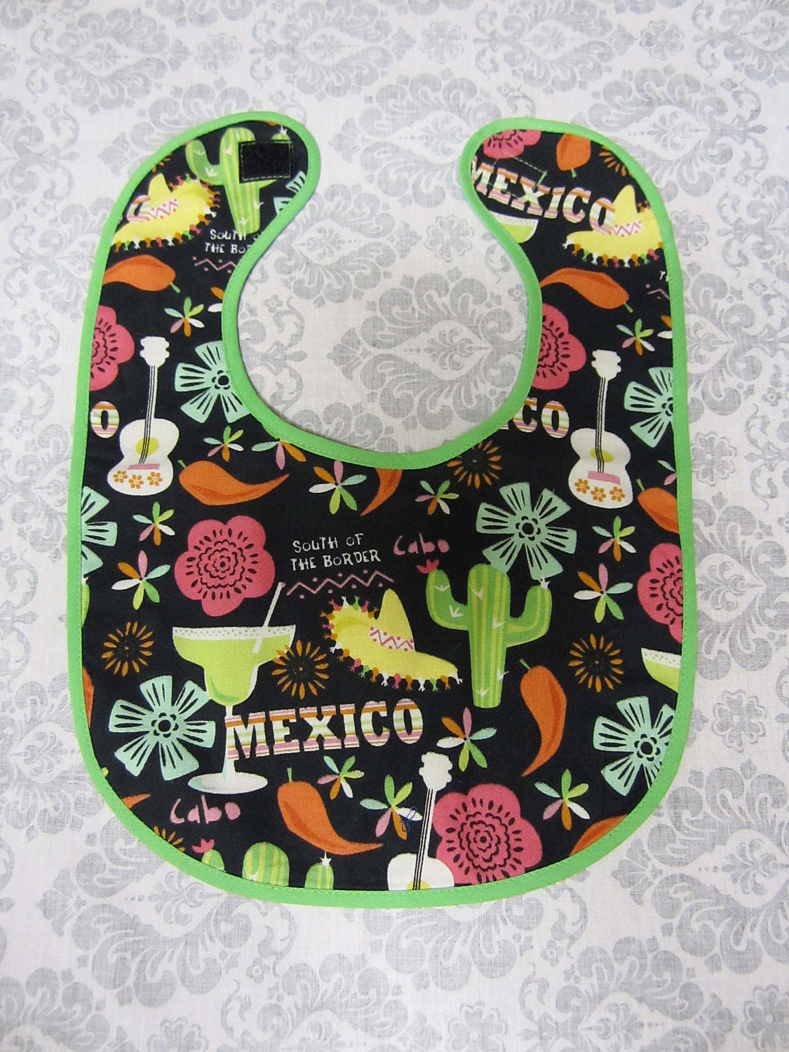 Baby Bib Mexico Print Green Trim