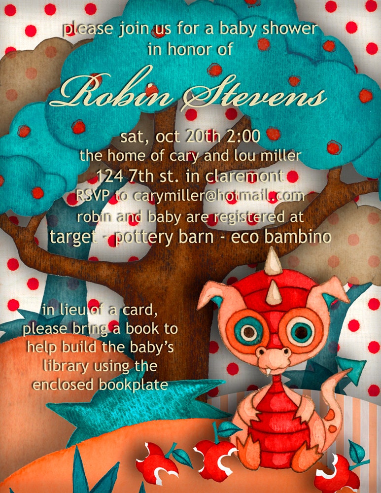 Dragon Baby Shower Invitations and bookplate DIY by ApplewoodKnoll