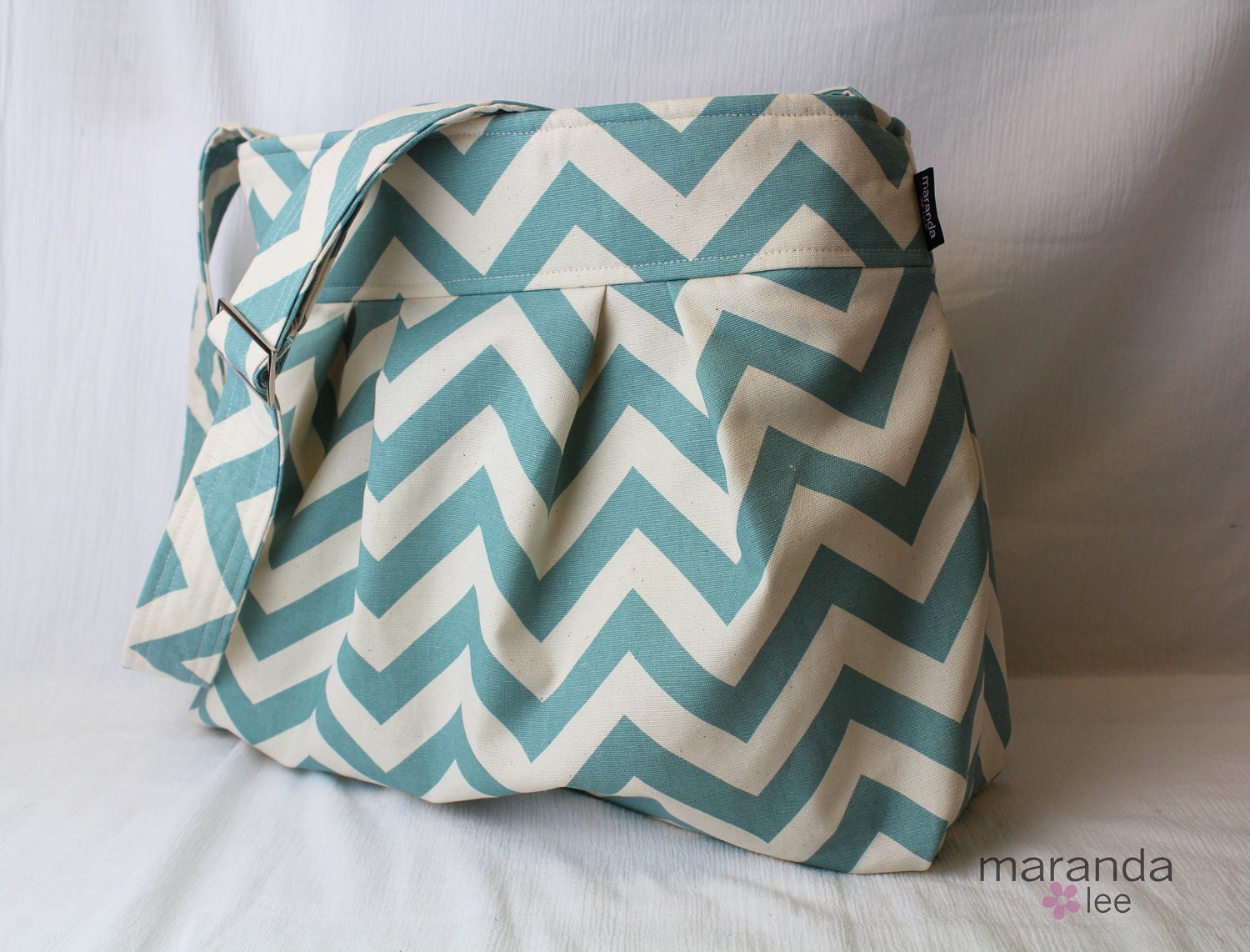 Emma Large Diaper Bag Messenger in Blue Chevron with Elastic Pockets Adjustable Strap Custom