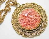 Huge Pink Stone Pendant Necklace, 70s