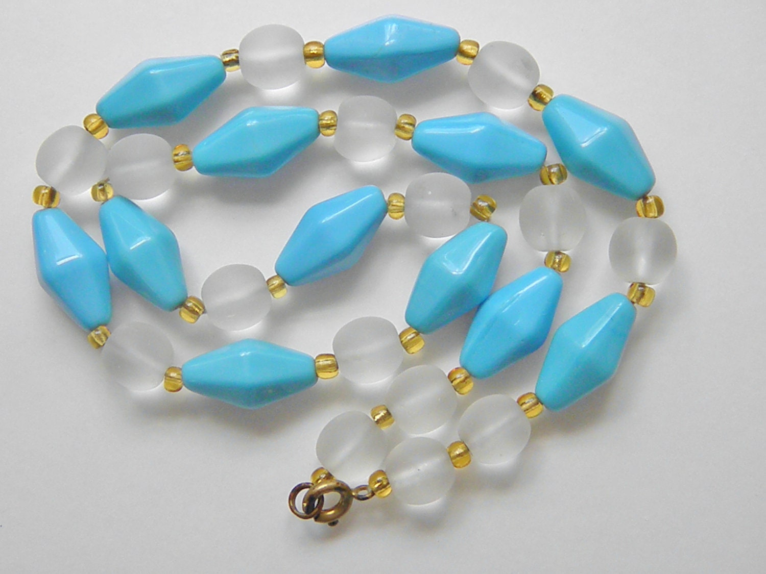 Vintage Czech Blue Glass Bead Necklace, 60s