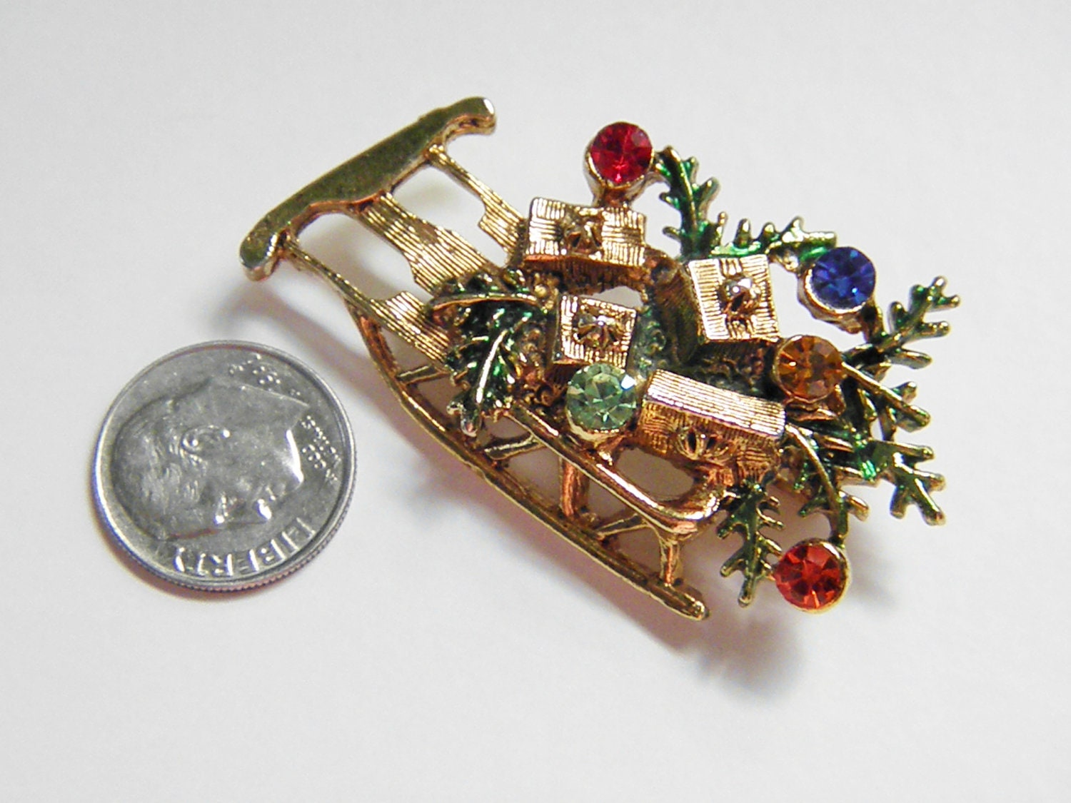 Vintage Santa Sleigh Rhinestone Brooch