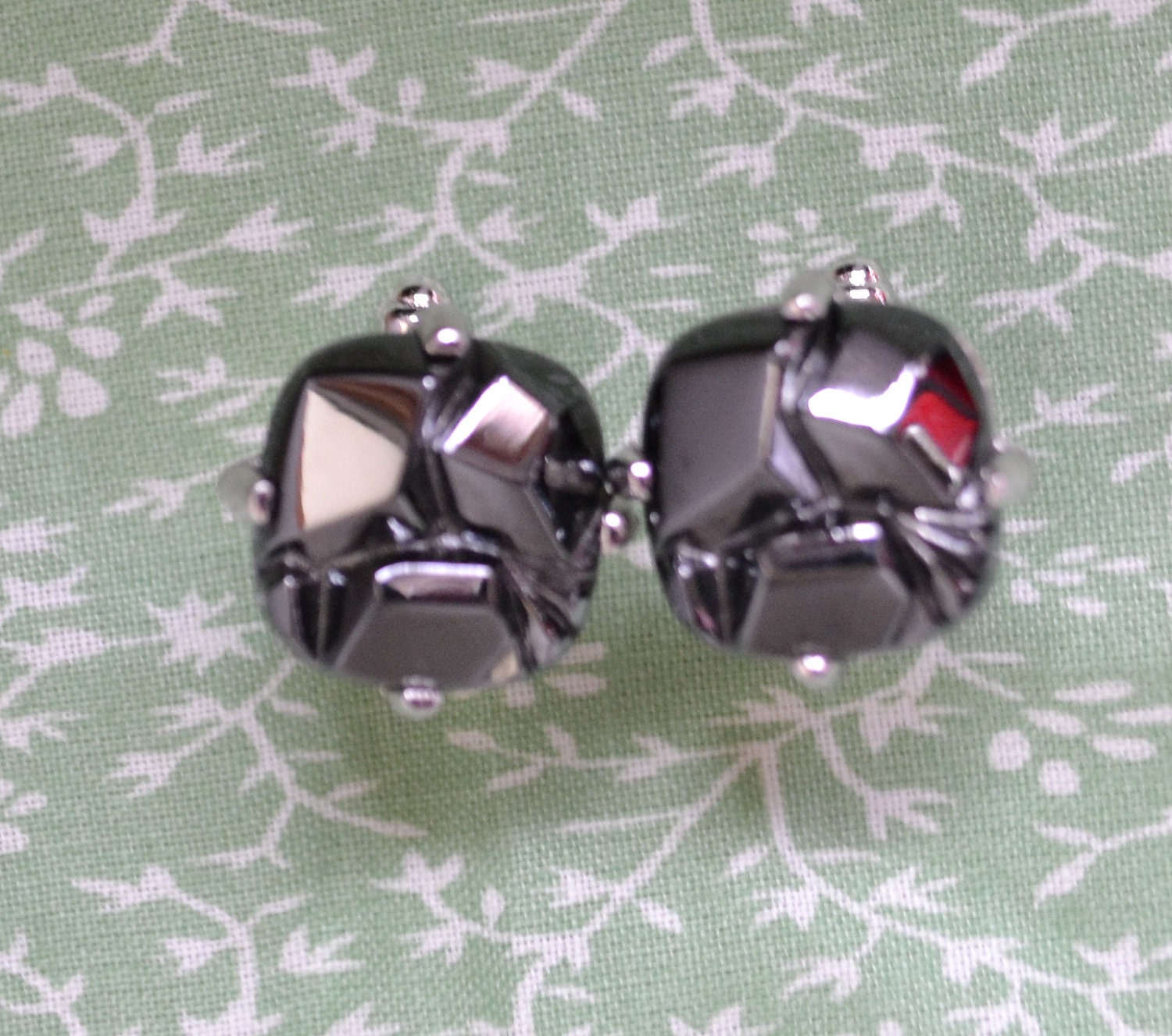 Sarah Coventry Silver tone Textured Hematite Looking Cufflinks