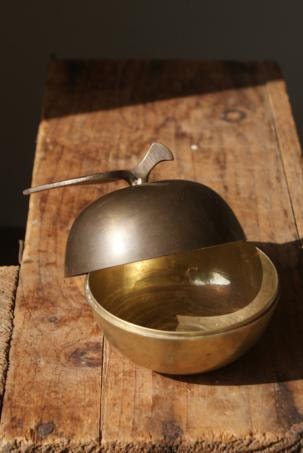 Brass Apple. Mid Century Decor. Little Fruit. Storage Container. Office Space.